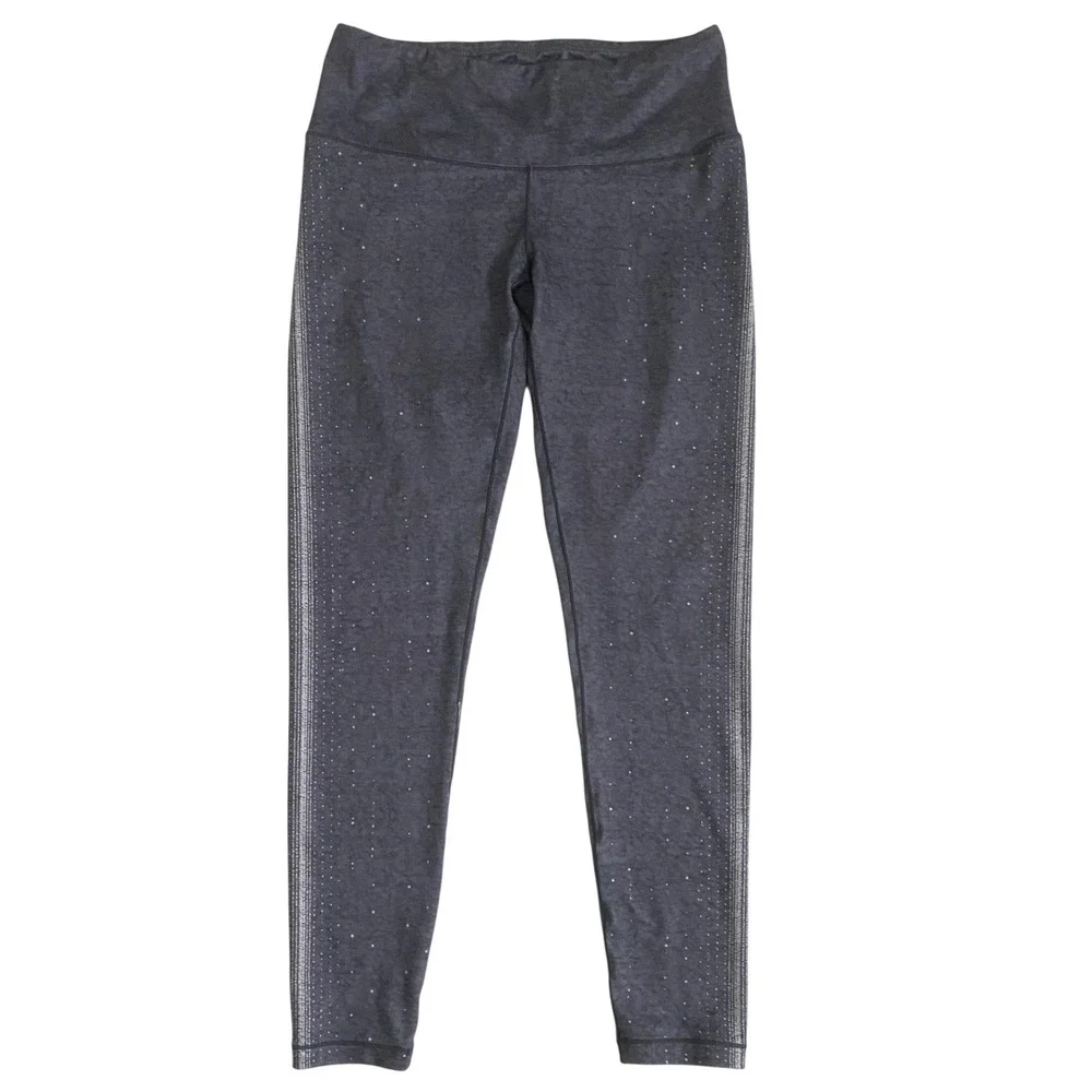 prAna Womens Charcoal Grey Space Dye Metallic Silver Stripe Yoga Leggings Size S